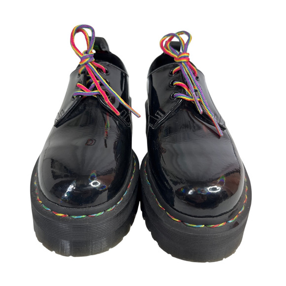 Dr. Martens 1461 Quad Rainbow Patent Platform Shoes black size 7 ladies 6 Men - Picture 4 of 16